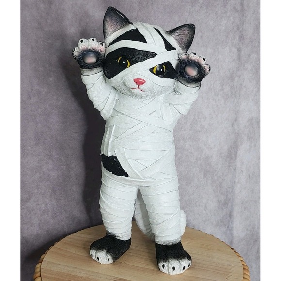 The Unbranded Brand Other - Halloween Black Cat Mummy Resin Figurine Statue Prop Decor Kitten 11.5"‎ NEW